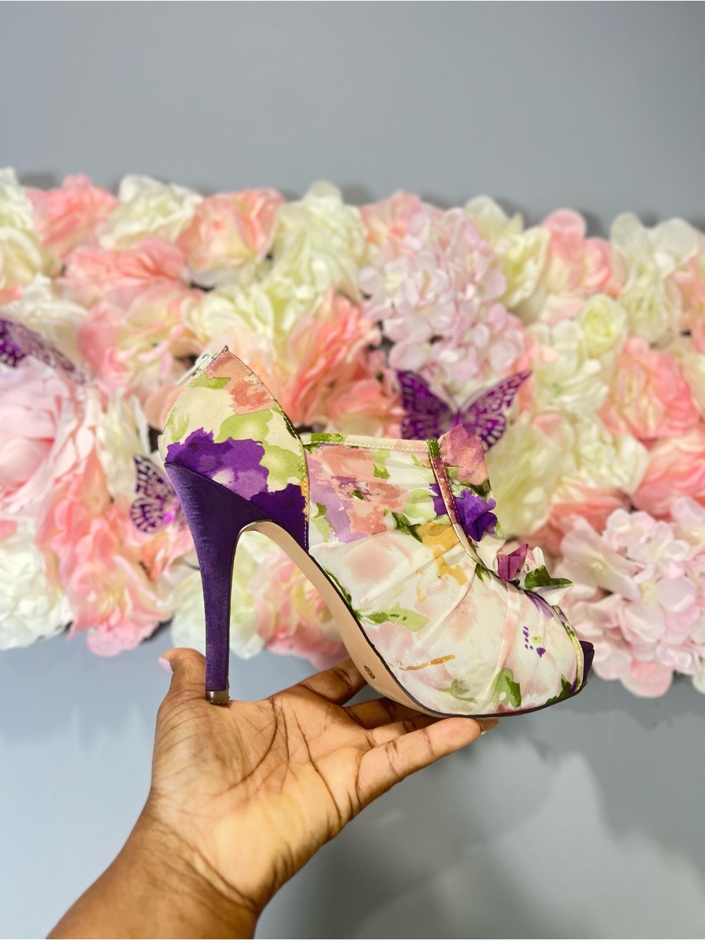 Jacqueline Ferrar Floral Purple and Pink Open-Toe Stiletto